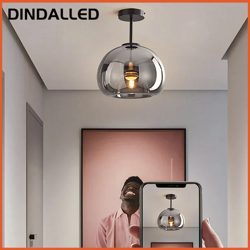 

DINDALLED Modern Nordic Glass Ceiling Light, Minimalist LED Flush Mount for Living Room Dining Room Corridor Lighting Fixtures