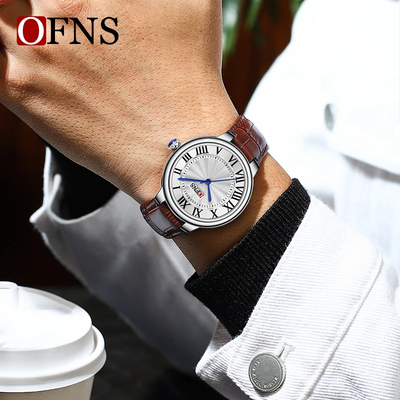 OFNS Top Brand Luxury Quartz Watches for Men High Quality Stainless Steel Leather Waterproof Sport Business Sport Quartz Clock