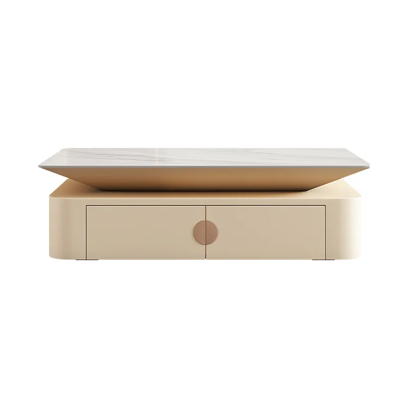 Cream wind rock plate rounded rectangular coffee table modern light luxury simple living room furniture