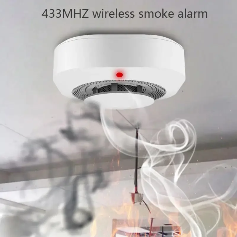 433MHz Wireless Smoke Detector Fire Alarm Sensor For Indoor Home Safety Garden Security