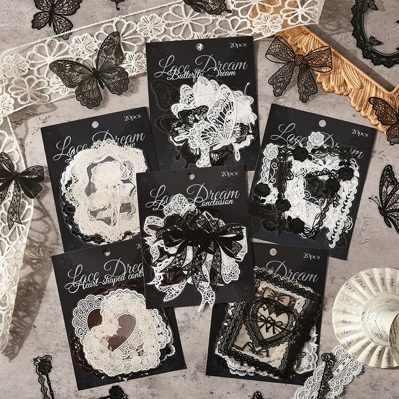 20Pcs/Pack Lace Dream Series Stickers Material Perfect for Journaling Diy Scrapbooking Supplies view 6