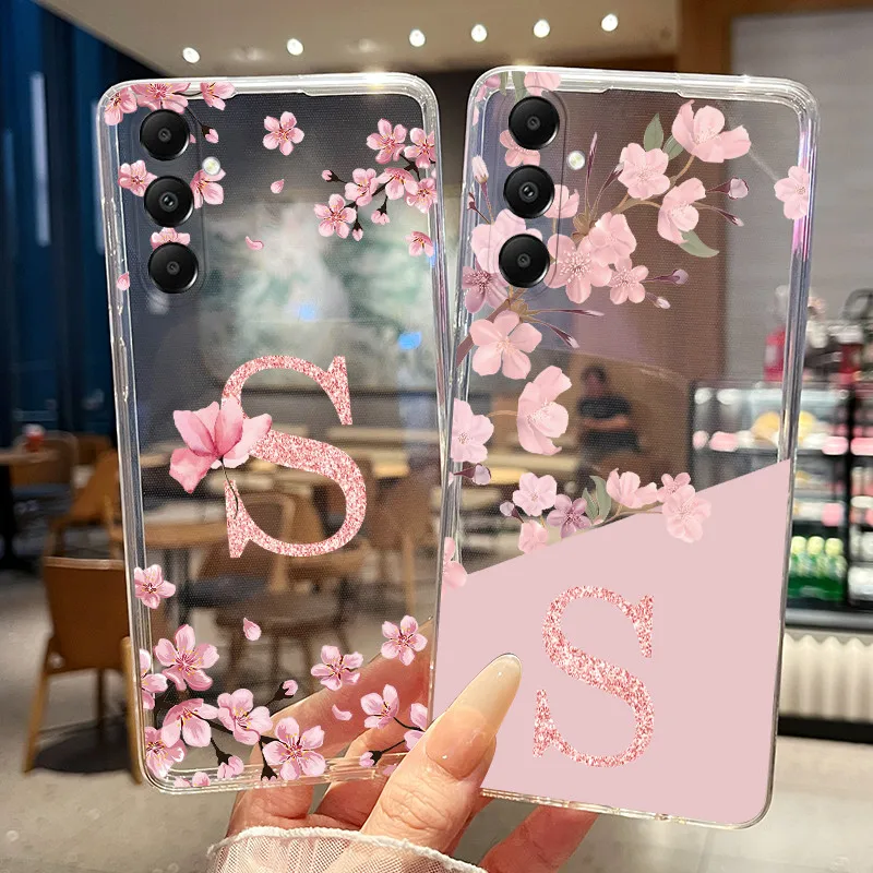 Phone Case For Samsung Galaxy A05s A04s Casing SM-A057F SM-A047F Cover Pretty Flower Letter Transparent Slim Silicone Soft Shell