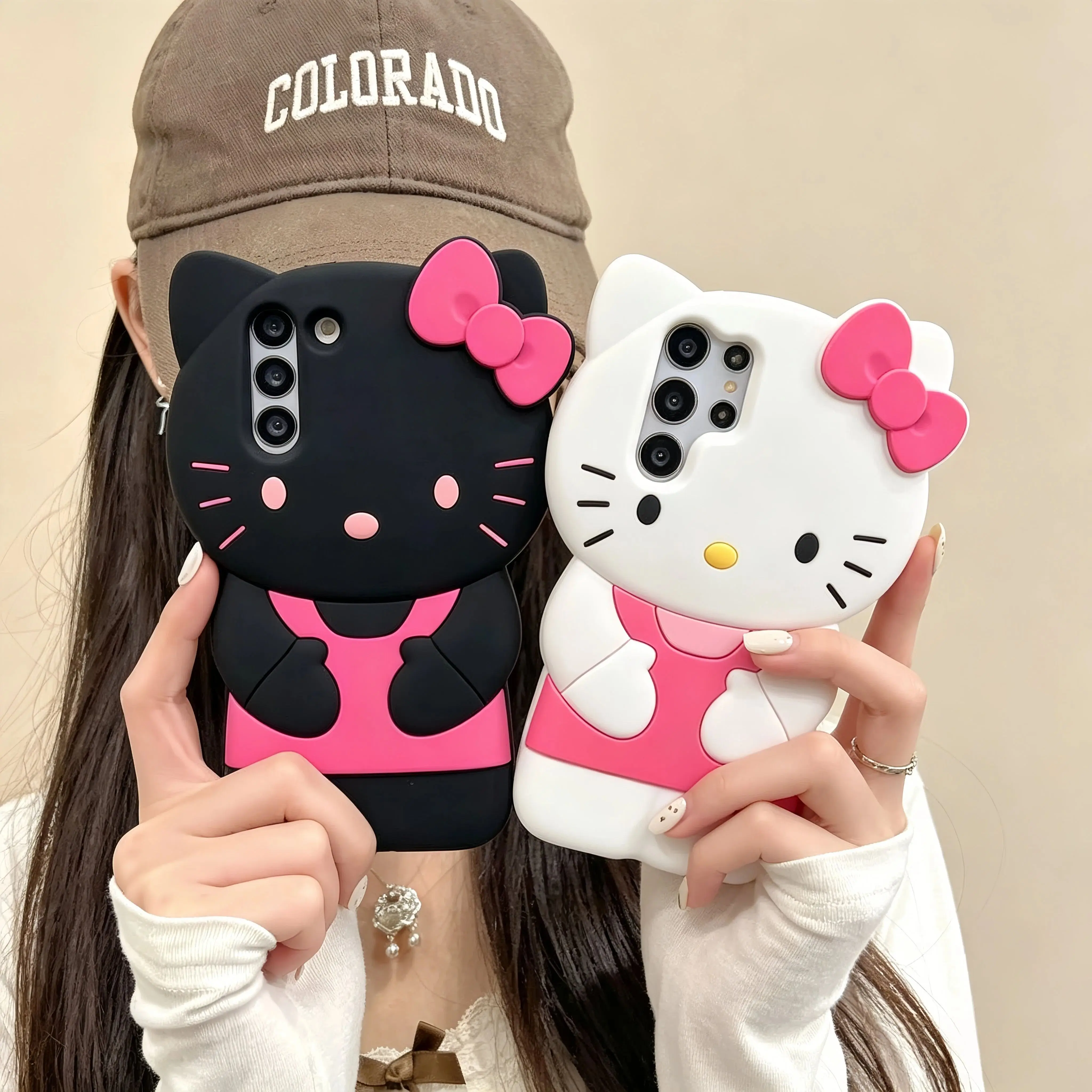 Cute 3D Hello Kittty Phone Case For Samsung Galaxy S25 S24 S23 S22 Ultra Plus S20 S21 S23 FE A54 A55 A36 A16 Soft Silicone Cover