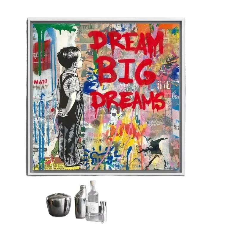 

Hotel Artwork Frame Wall Art Office Decoration Dream Big Graffiti Living Room Graffiti Boy Poster Wall Art Personalized Gifts