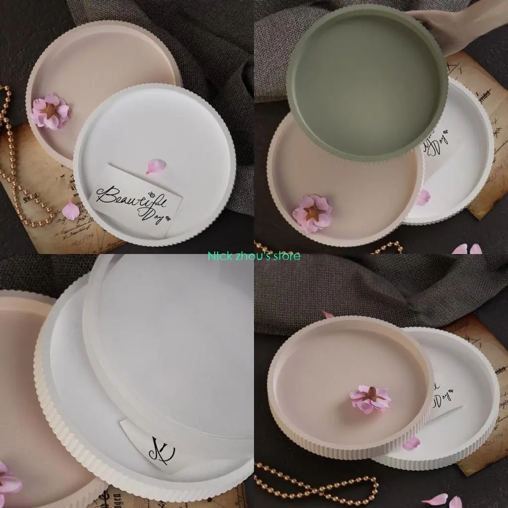 

E15E Heat Resistant Epoxy Mold Silicone Tray Molds Striped Round Tray Silicone DIY Dish Mold Suitable for Cement Tray