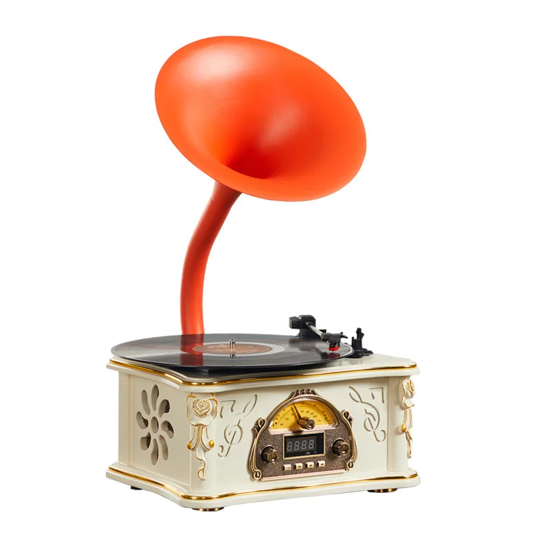 Retro Turntable Vinyl Player Online Wood Vintage Phonograph Wireless Bluetooth4.0 Speaker Vintage Gramophone Record Player