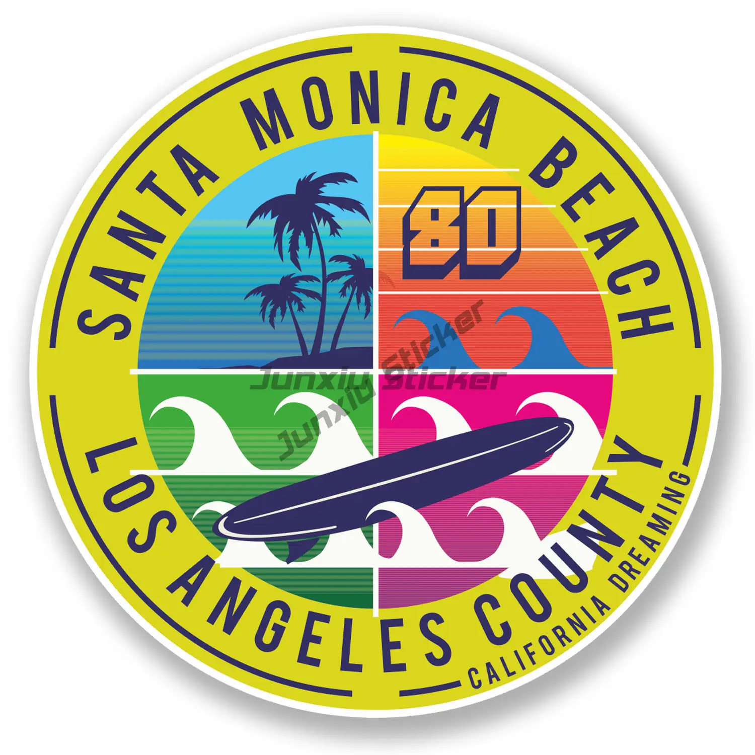 

Art Pattern California Santa Monica Beach Vinyl Sticker Luggage Travel Surf Window Truck Camper Guitar Car Body RefrigeratorWall