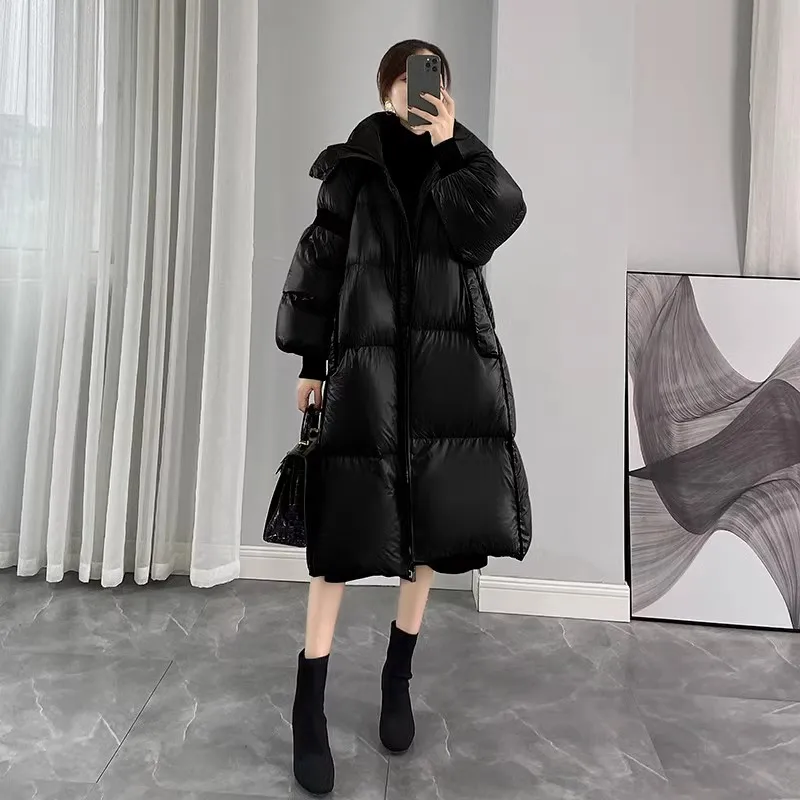 High end para baixo jaqueta feminina 2025 inverno novo coreano solto 90 pato branco para baixo casaco feminino com capuz parkas longo quente puffer casaco