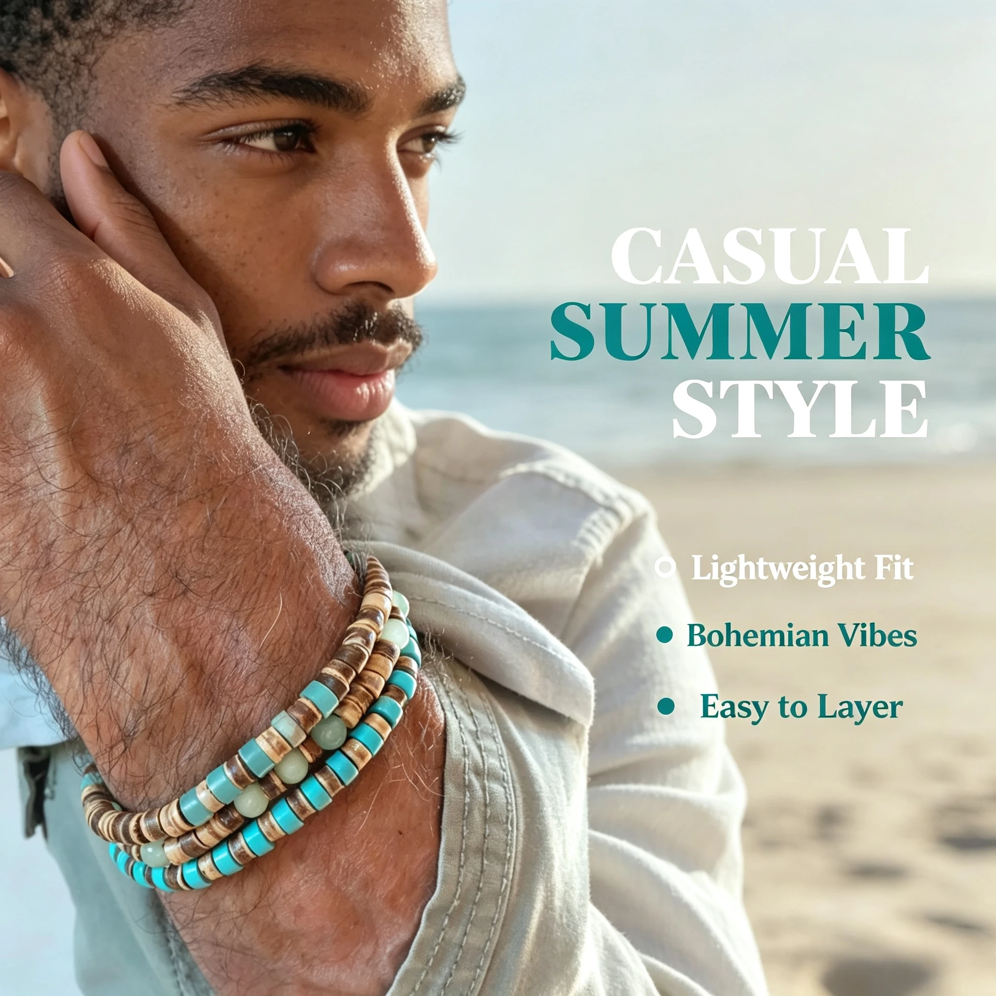 Mens Beaded Bracelets Natural Stone Vitality Reiki Charm Surfer Bracelets Stackable Boho Bracelets Elastic Wristband Jewelry New