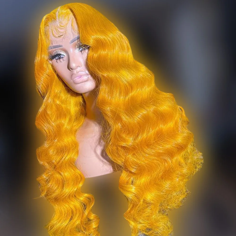 200% Glueless Human Hair Wigs Yellow Loose Deep Wave Lace Front Wig For Women Pre Plucked 5x5 Lace Closure Wigs with Drawstring