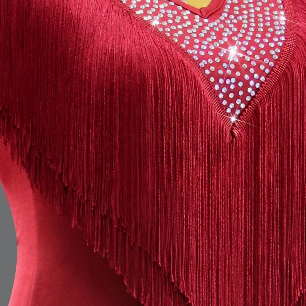 Red Latin Dance Dress Party Dress Women's Sexy Set Sportswear Competition Dress Stage Performance Ball Girl Tassel Skirt