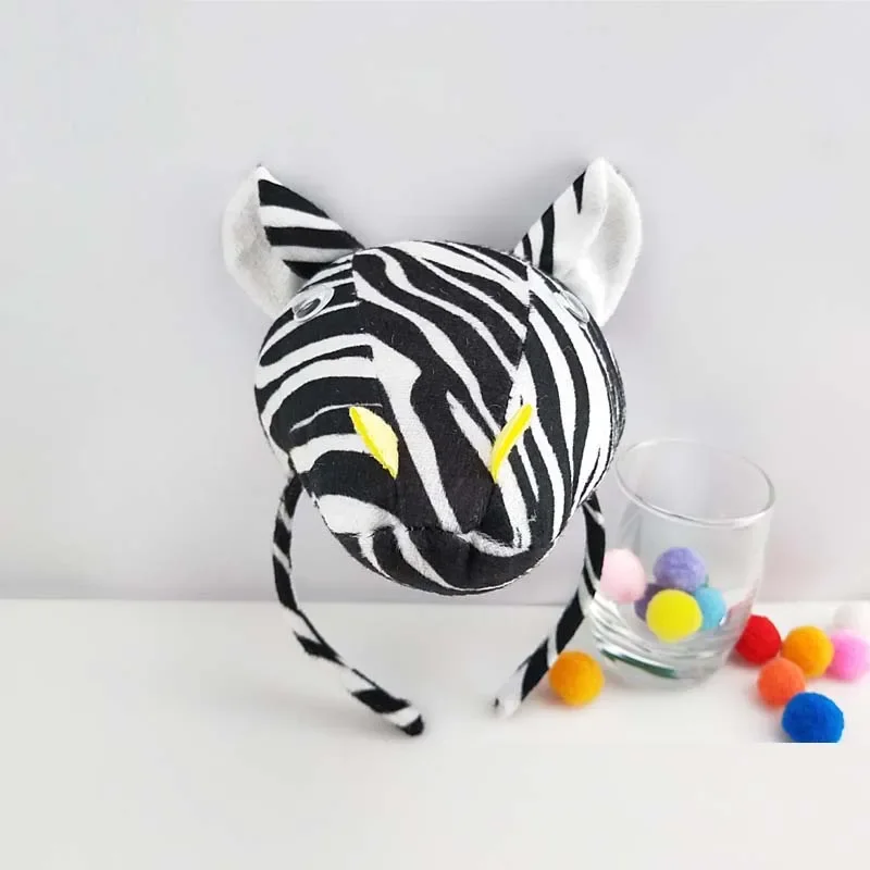 Adults Kids Plush Cartoon Animal Zebra Ear Headband Hairband Tail Tie Birthday Party Cosplay Costume Christmas Halloween