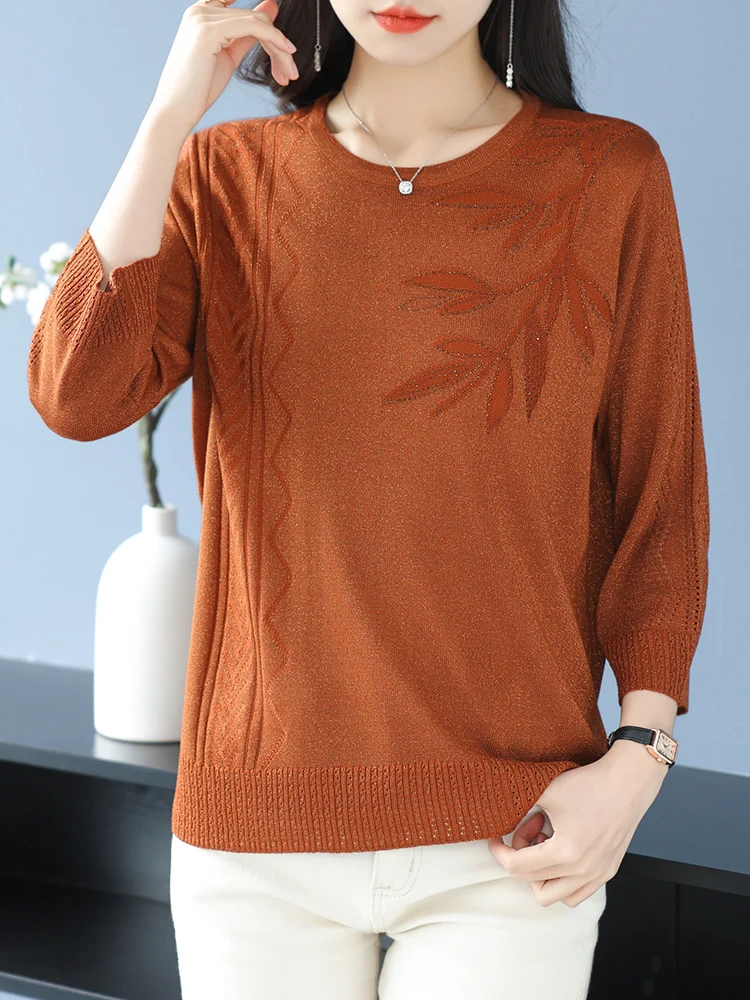 

Half Sleeve Knitted Tops 2025 Spring Fashion Women's Sweaters Pullovers Femme Casual Print Sweater Woman