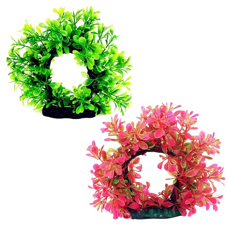Underwater Wreath Artificial Underwater Plastic Aquarium Fish Tank Aquatic Fake Shrub Grass Water Plant Green Grass Pink Wreath
