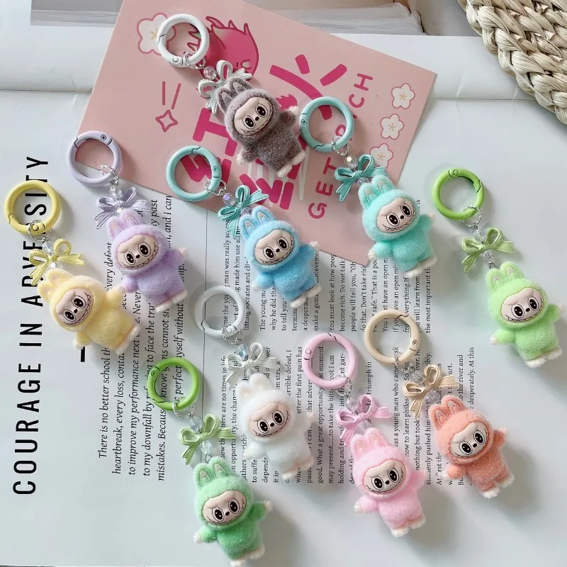 Labubu sleutelhanger pop paar sleutelhanger Kawaii cartoon creatieve strik mobiele telefoon tas hanger charmes rugzak decoratie geschenken