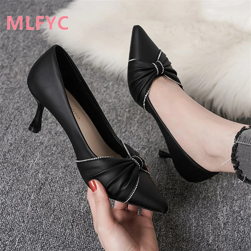 Pointed high heels slim heels rhinestones, new female shoes solid colors versatile casual daily shoes fashionable sexy shoes