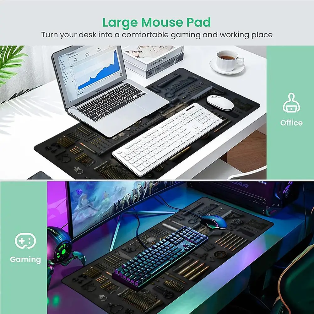 3D gun pattern theme Mouse Pad Desk Mat Gaming mat gamer pc accessories Non-Slip Rubber mouse pads maus pad rug FPS game mat