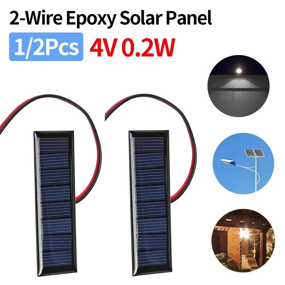 Solar Panel 4V 0.2W Mini 2-Wire Epoxy 8 Outdoor Travel Waterproof Rechargeable Cells for Solar Projects 3x1 inch