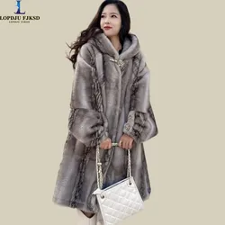 Faux Mink Fur Coats for Women,Covered Button Jackets,Hooded Overcoat,Female Clothes,Sweet,Thicken Warm,New ,Winter,2024