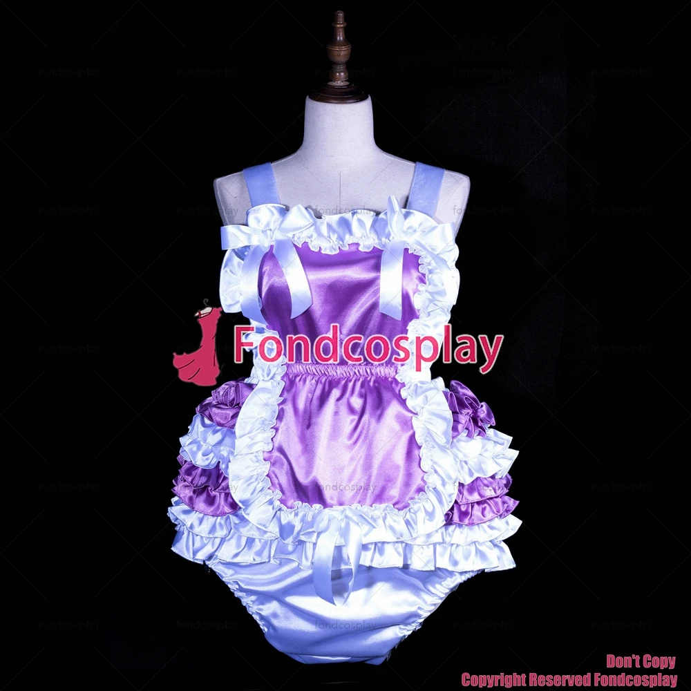 fondcosplay adult sexy cross dressing sissy maid short baby lilac satin jumpsuits rompers Unisex dress CD/TV[G3848]