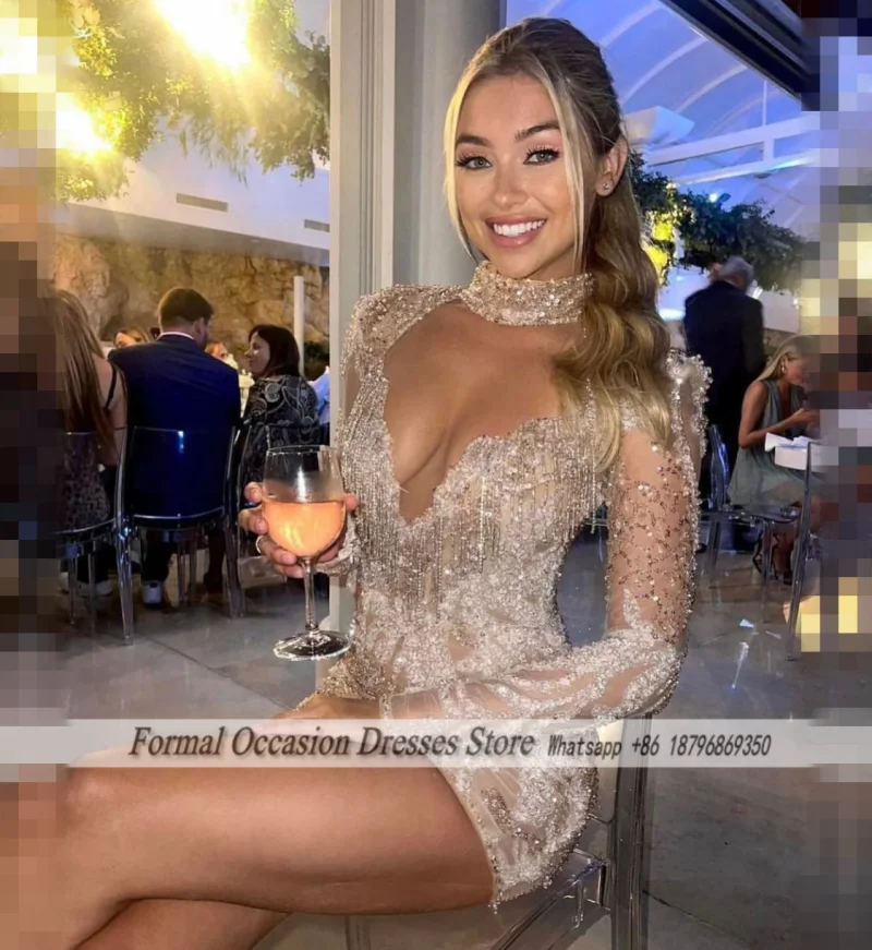 

Gorgeous Birthday Dresses Luxury Beading High Neck Party Outfits Short Mini Graduation Dress Homecoming Gowns Customized