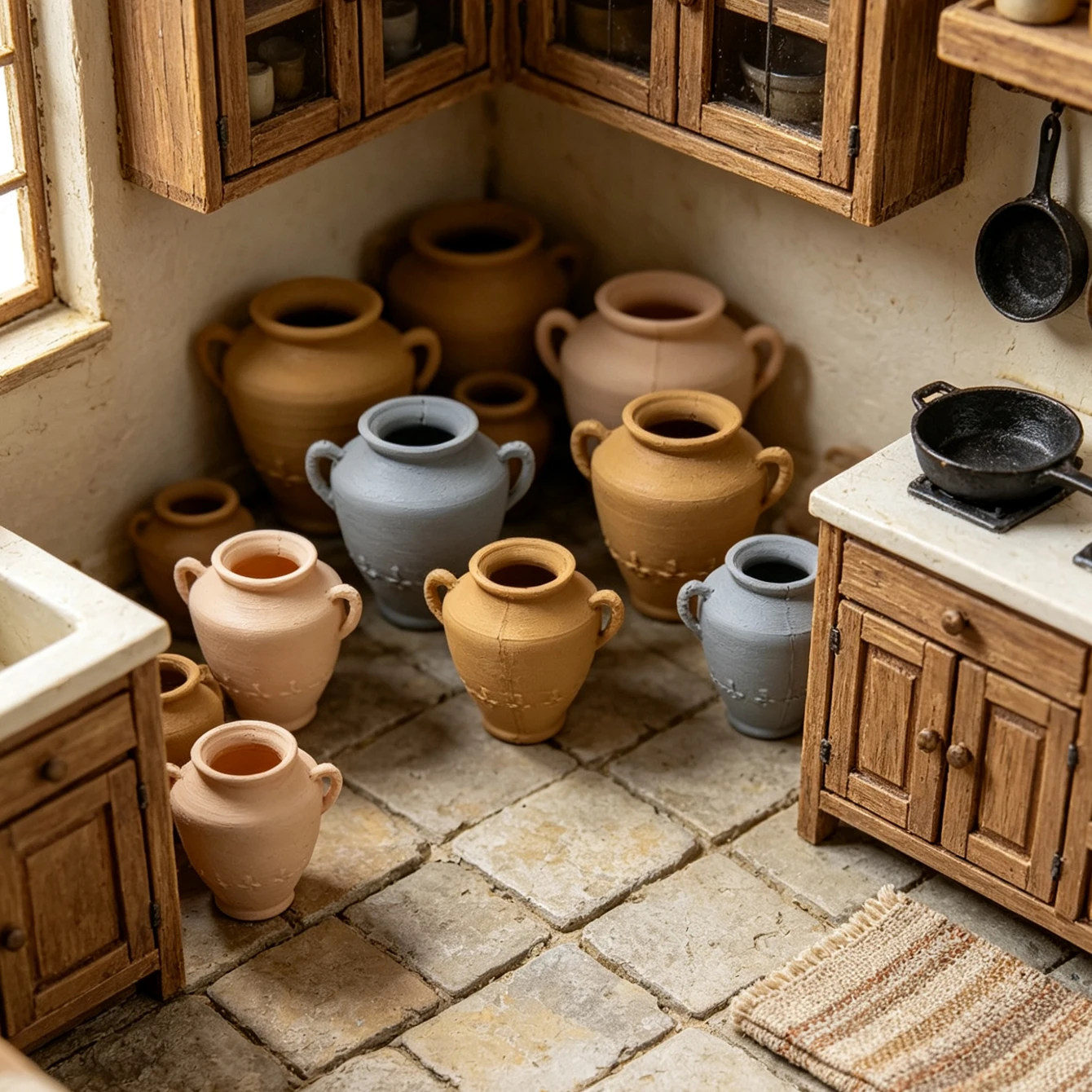 Miniature Ceramic Three-Piece Set, Dollhouse Retro Decorative Item, Realistic Clay Scene Prop, for Enthusiasts' Collection. view 5
