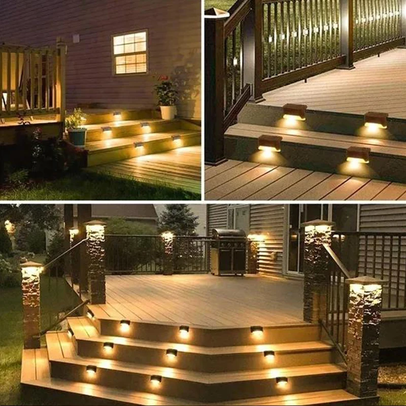 24 Pack Solar Deck Lights Outdoor Step Lights Waterproof Led Solar Lamp for Railing Stairs Step Fence Yard Patio and Pathway