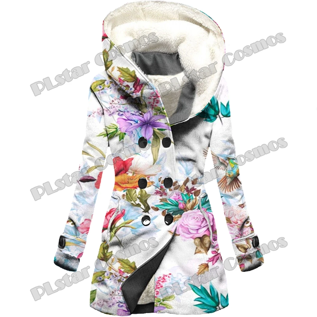 Kwiaty i nerkowce Kwiatowy wzór 3D Nadrukowany na całej powierzchni Moda Kobieta Płaszcz z kapturem Zimowy Casual Gruba ciepła kurtka z kapturem HR12