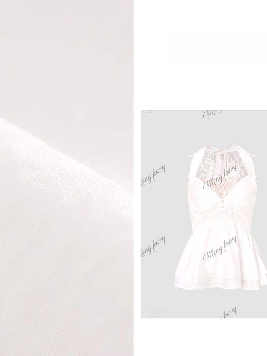 

Cute-Face Hero Pure White Love Song Blended Splice Lace V-Neck Hanging Neck Top Princess Style Slim Fit Summer 2026