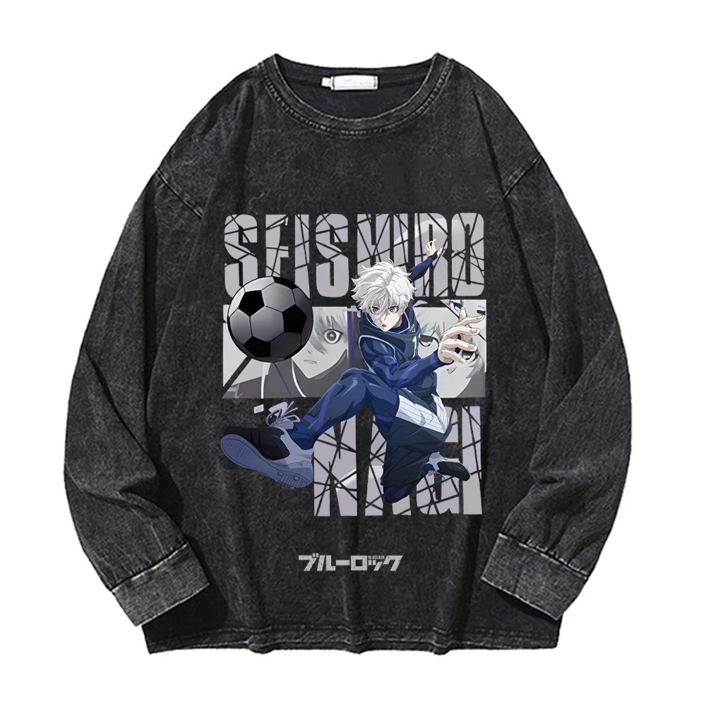 BLUE LOCK Anime Sweatshirts 100% Cotton Men Women Gothic Anime Hoodie Manga Pullover Tshirt Long Sleeve Black Vintage Streetwear