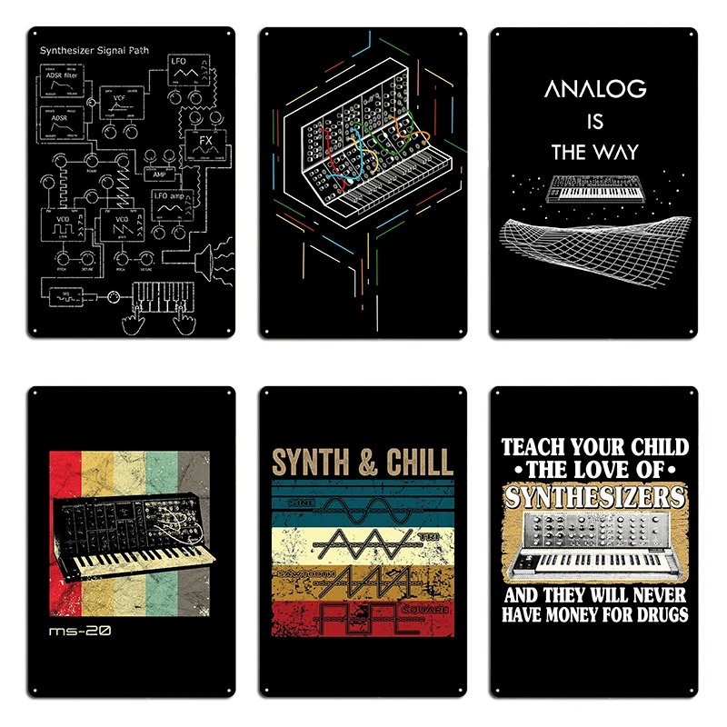 Vintage Modular Synthesizer Analog Audio Engineer Synth Nerd Signal path for Electronic Musician Metal Plaque Tin Sign Poster