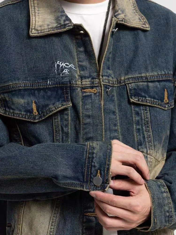 レトロアメリカンウォッシュデニムジャケットメンズスリムフィットスタイリッシュな大きいサイズトップシャツジャケットファッションアーバン春秋冬