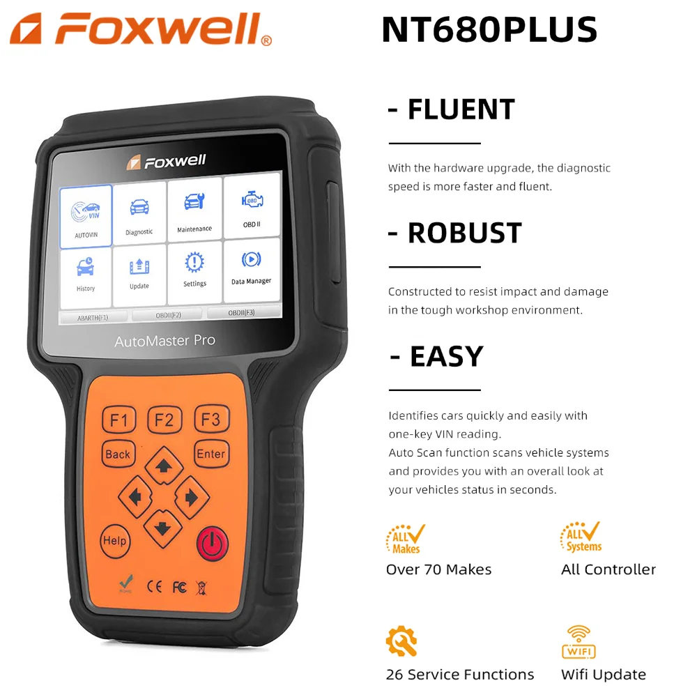 FOXWELL NT680 PLUS with WIFI All Systems Diagnostic Scanner with Oil Light/Service Reset+EPB Update of Foxwell NT680 Pro