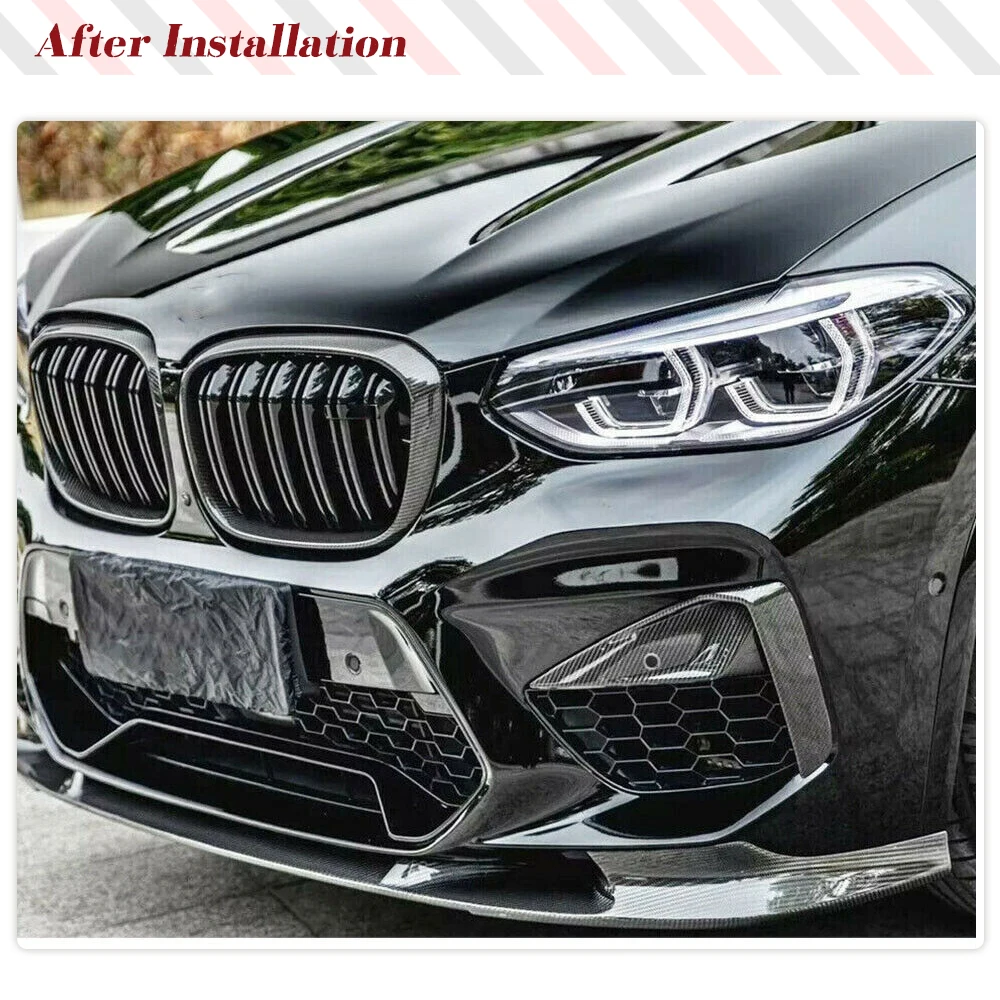 Car Front Bumper Lip Splitters for BMW X3M X4M 2019 - 2022 Real Carbon Fiber Front Bumper Lip Spoiler Splitters Guard