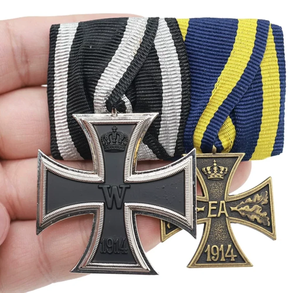 Double Ribbon Bar Medal Set Cross Medal Ribbon Badge Pin Style Collection Decoration Craft Gift for Men and Women