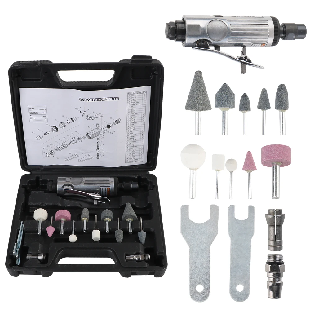 

Car Tool Grinding Polishing Machine Kit 1/8" Air Die Grinder 16Pcs Pneumatic Die Grinder 1/4" Air Grinder Mill Engraving Tool