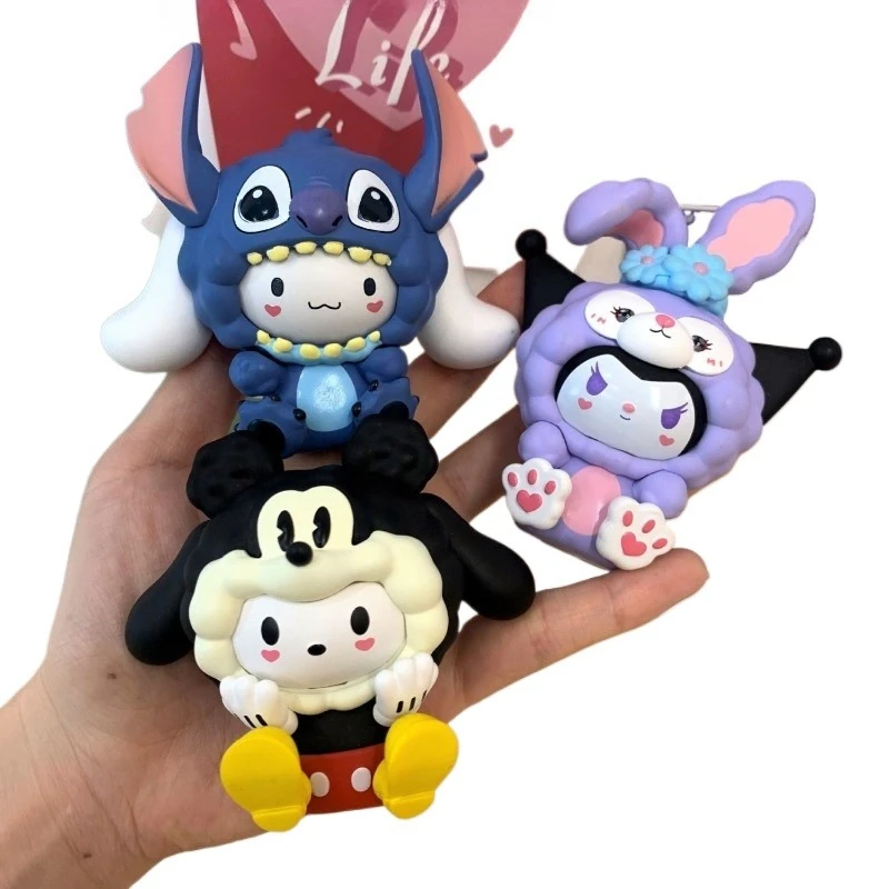 

Cartoon Cute Sheep Head My Melody Kuromi Cinnamoroll Tide Play Blind Box Tabletop Car Ornament Girl Boy Birthday Gift Doll Toy