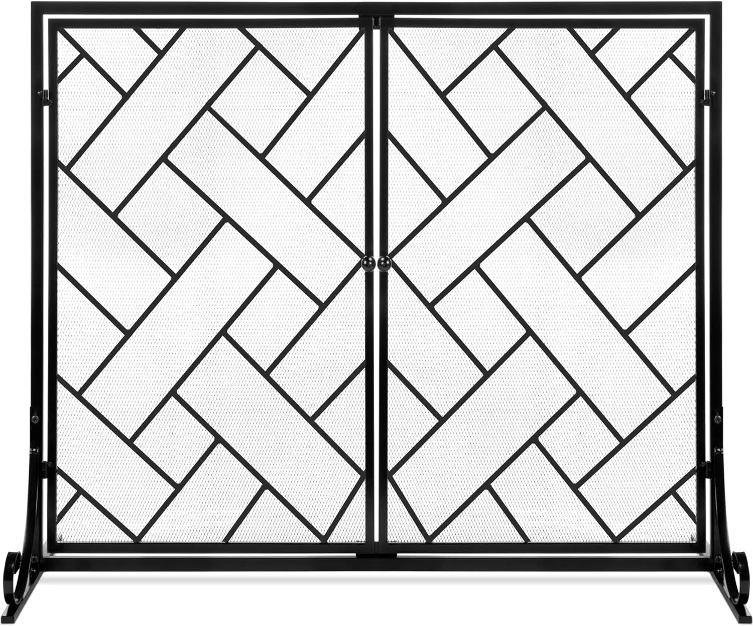 Best Choice Products 44x33in 2-Panel Handcrafted Wrought Iron Decorative Mesh Geometric Fireplace Screen, Spark Guard  - Black