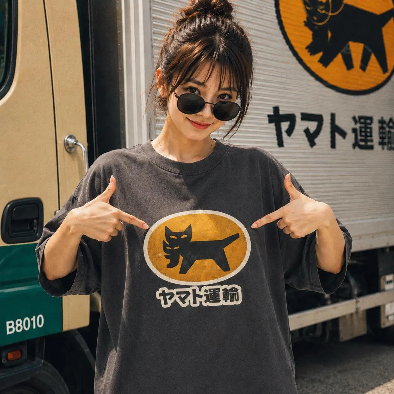 Japan 90s Retro Y2K UNISEX T‑Shirt, Vintage Black Cat YAMATO TRANSPORT Inspired Graphic Casual Streetwear Daily Top
