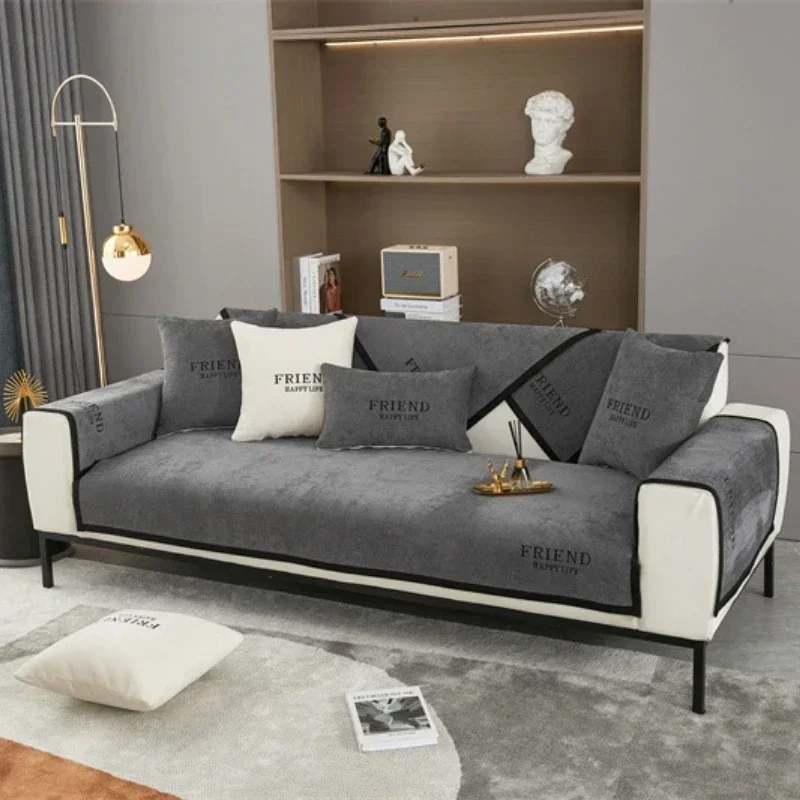 Luxury Chenille Sofa Cover Non-slip Combination Couch Towel for Living Room Solid Color L Shape Corner Sofa Towel Seat Pad