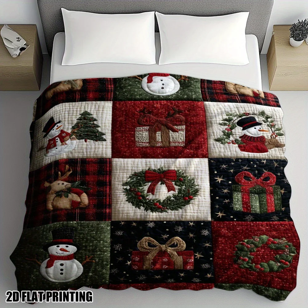 1 Soft Christmas Flannel Blanket- A soft, all-season blanket with a red and green plaid pattern, decorated with snowmen, reindee