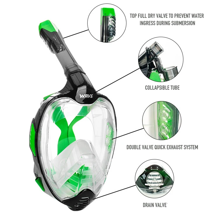 Snorkeling Mask Diving Full Face Snorkel Scuba Integral Swimming Goggles Underwater Sport Set Respirator Anti-fog Waterproof