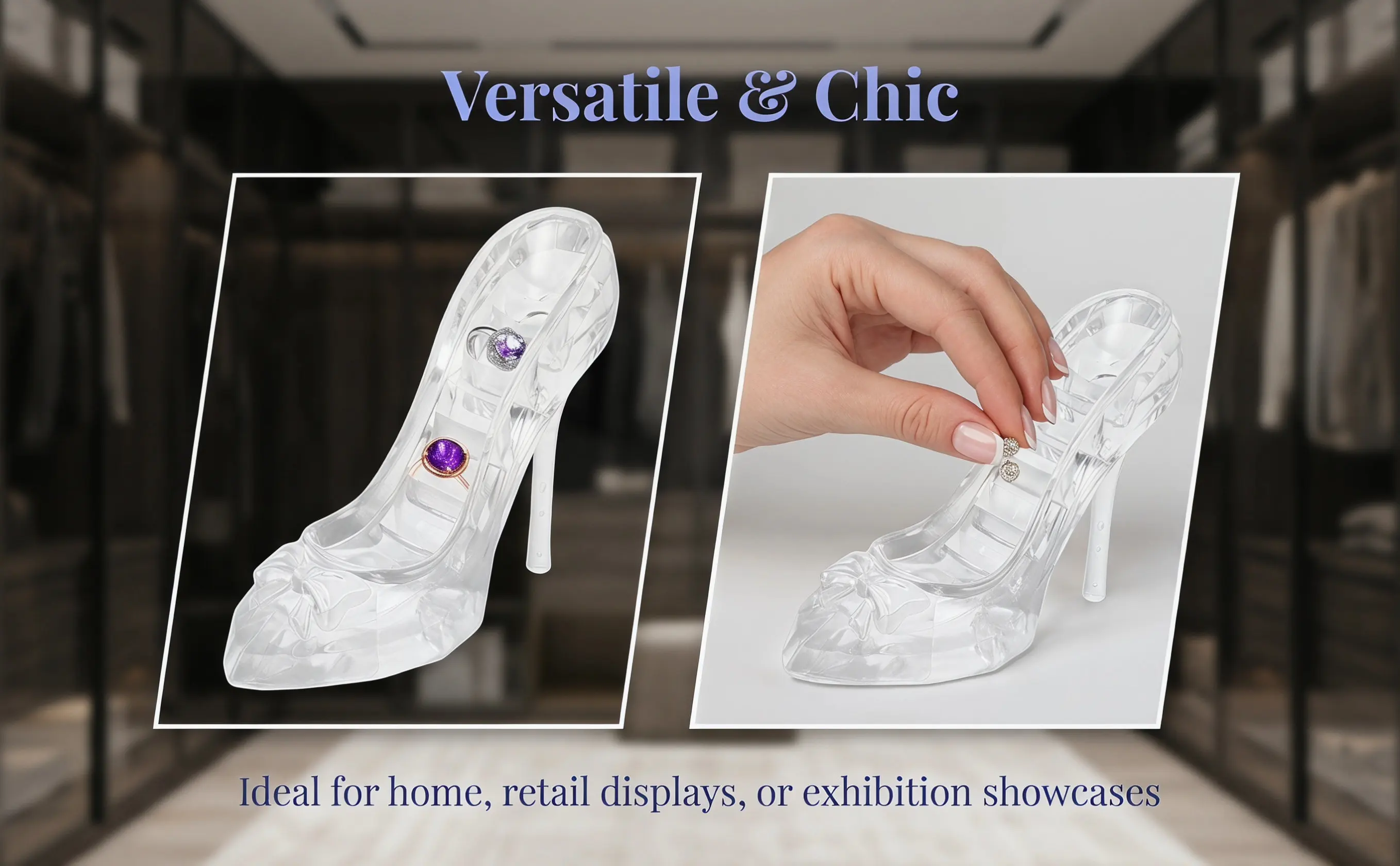 Display Jewelry Storage Organizer Box Halloween Christmas New Year Crystal Shoe Jewelry Display Stand Ear Ring Holder