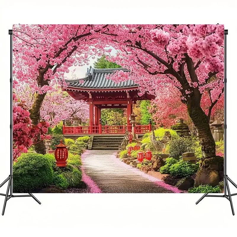 Traditional Landscape Garden Tapestry Asian Architecture Nature Scenery Backdrop Wall Hanging for Party Decoration