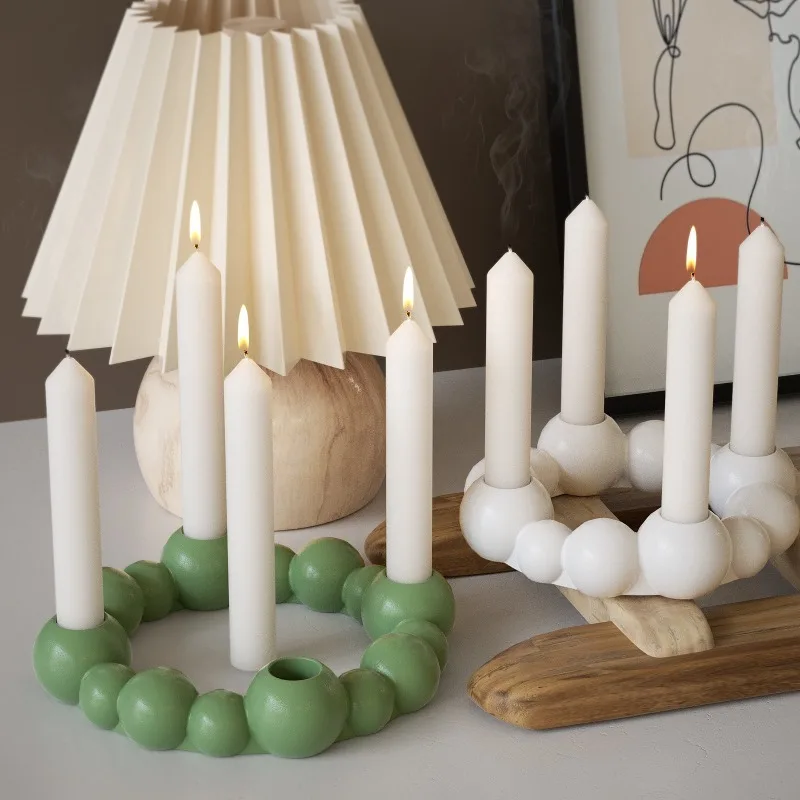 

Bubble Bead Round Ball 4-Hole Candle Holder Silicone Molds DIY Gypsum Ring Base Bead Candle Insert Decorative Resin Mold Crafts