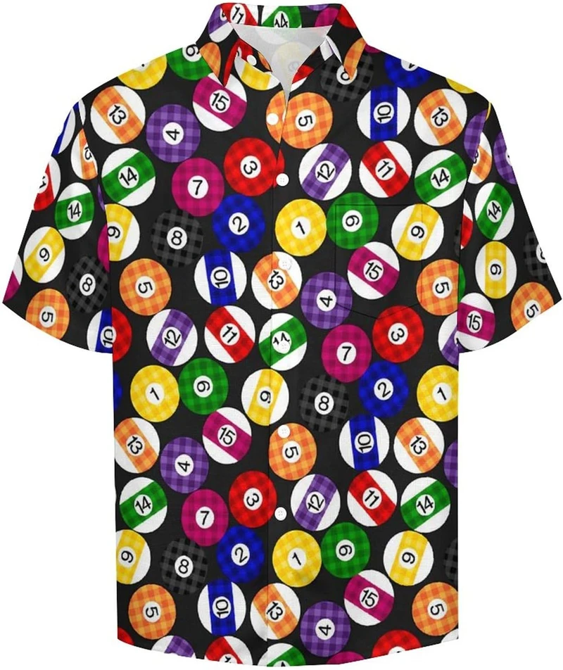 Full Print Billiards Graphic Shirts For Men Women Short Sleeve Button Up Hawaii Beach Shirts Clothes Mens Oversized Blouse Tees