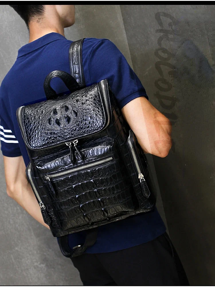 Authentic Crocodile Leather Backpack Men's 2025 New Genuine Men Business High-End Shoulder Schoolbag 30*37*10cm