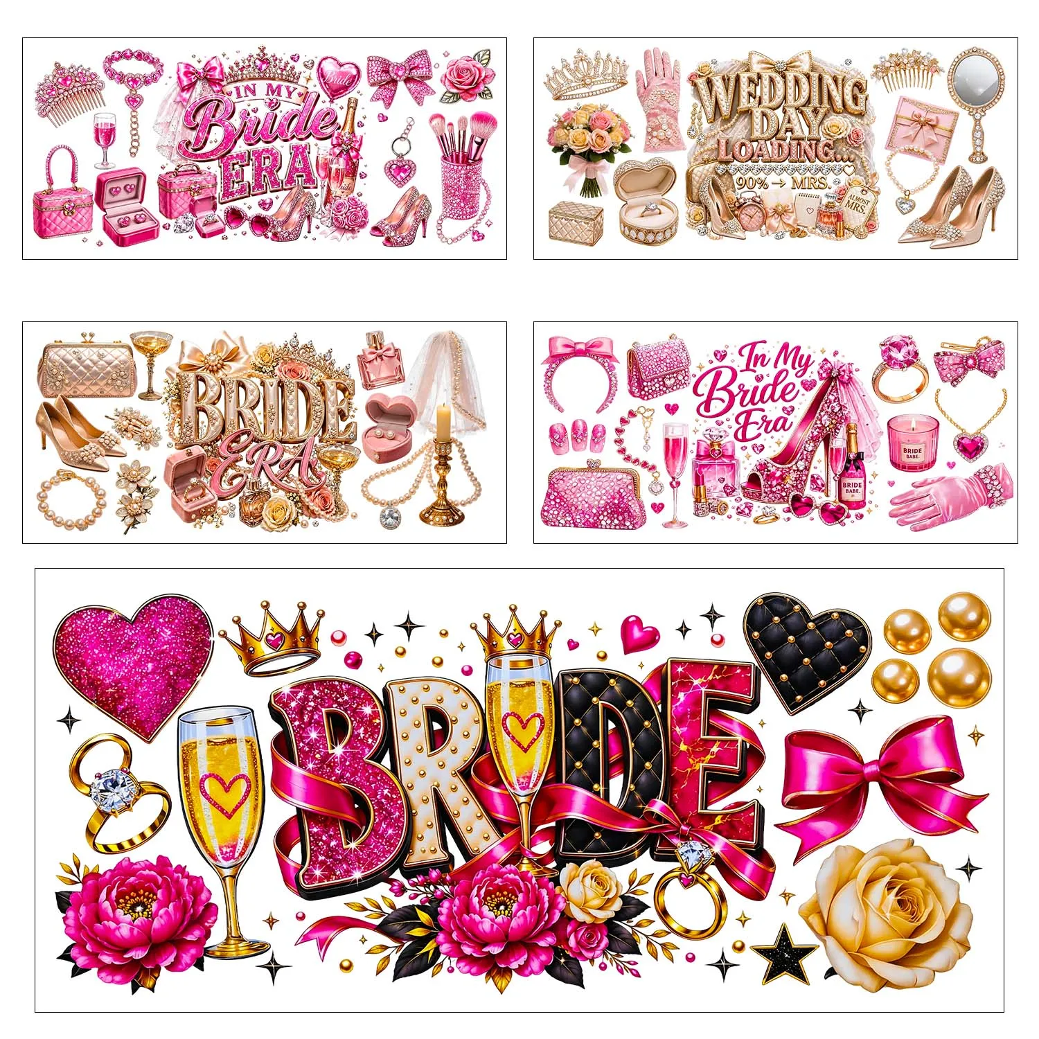 Bride Ear Wedding Day Rub On UV DTF Transfer Sticker Waterproof DIY Decals 3D Transfers UVDTF Sticker 16oz UV DTF Cup Wraps