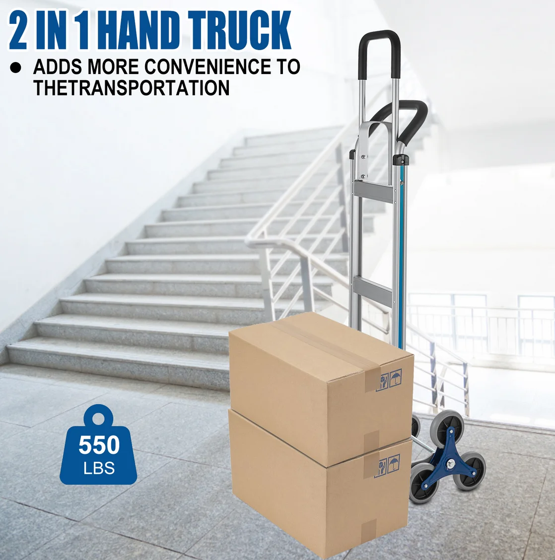 Folding Hand Truck for Transport and Moving in Warehouse and Supermarket Aluminum Heavy Duty Collapsible Dolly Cart 2in 1