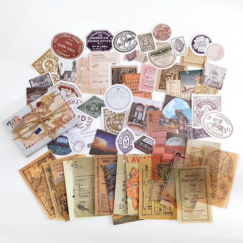 Yoofun 60 Stück/Packung Multi-Material-Aufkleberpaket, Vintage-Pilz, Pflanzen, Schmetterlinge, Aufkleber für Tagebuch, Scrapbooking, Basteln